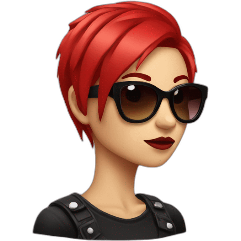 Female punk,sun glasses, red and black short hair emoji