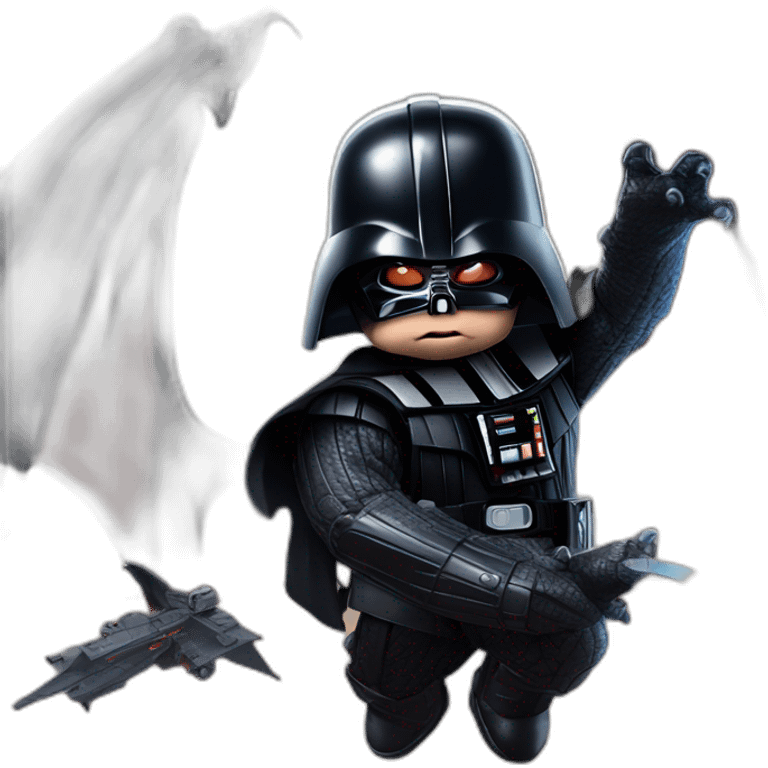 Chucky as Darth vader on a dragon flying to the death star emoji