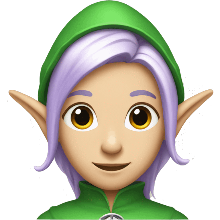 Elf with Elf ears and platinum hair and green eyes with purple robes emoji