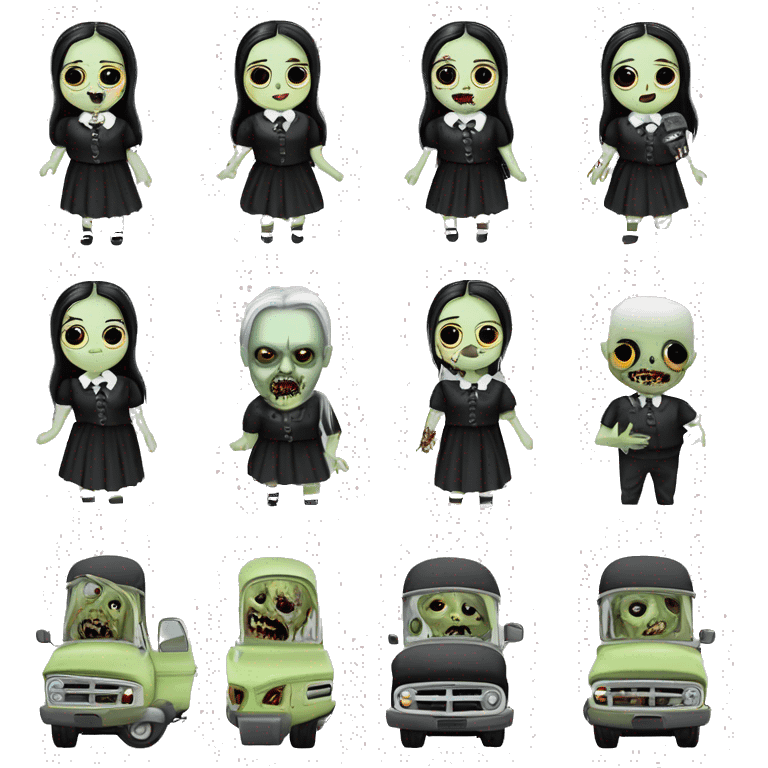 zombie gothic Wednesday Addams creepy ‘29 ford pickup hot rod  emoji