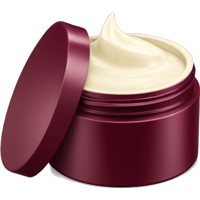 Elegant looking facial cream in a burgundy container that’s open and revealing the cream in a perfect shape (1 item) emoji