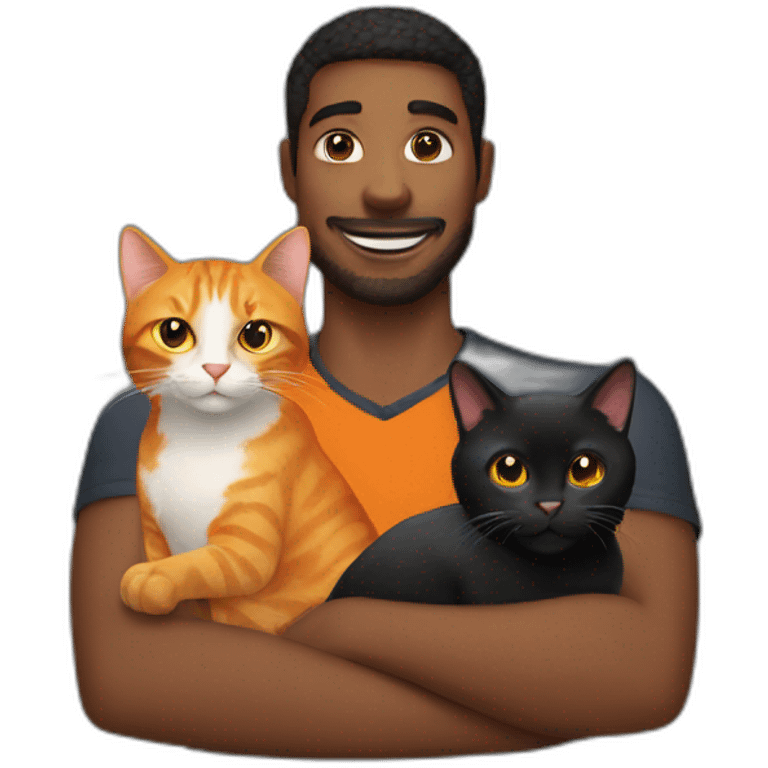 man holding one orange cat and one black cat emoji