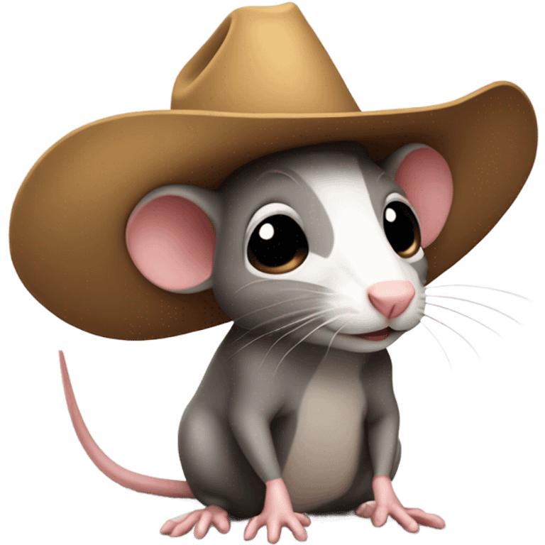 Cute rat wearing an oversized cowboy hat emoji