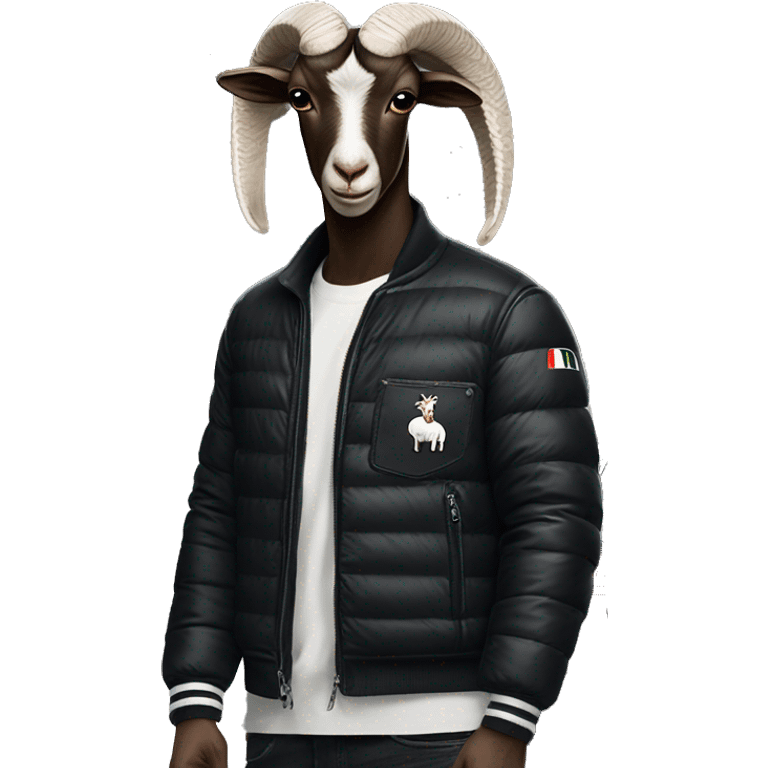 goat in black Moncler jacket driving black Audi RS6 emoji