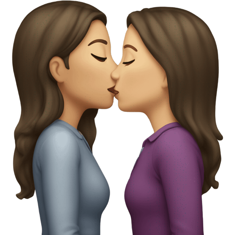 two  brunette caucasians kissing  emoji