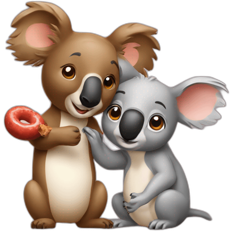 koala and kangaroo kissing sausage together emoji