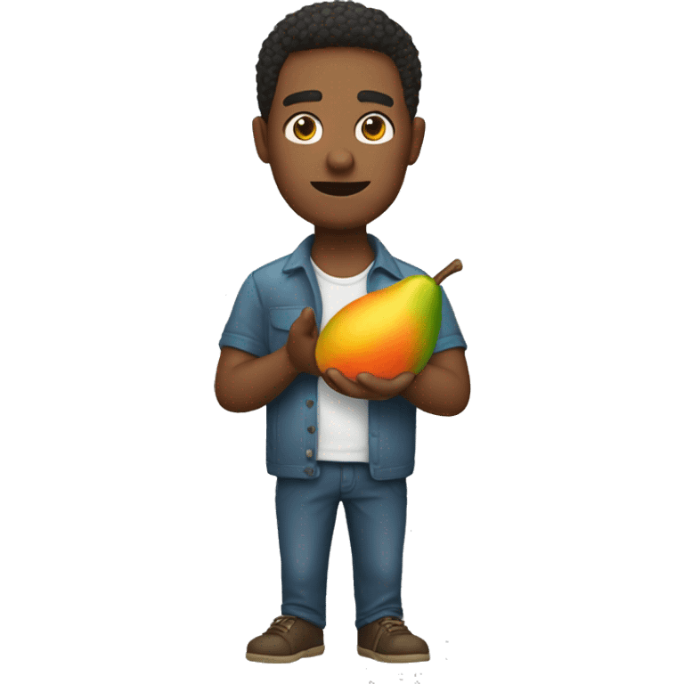 a guy holding a mango in his hand emoji