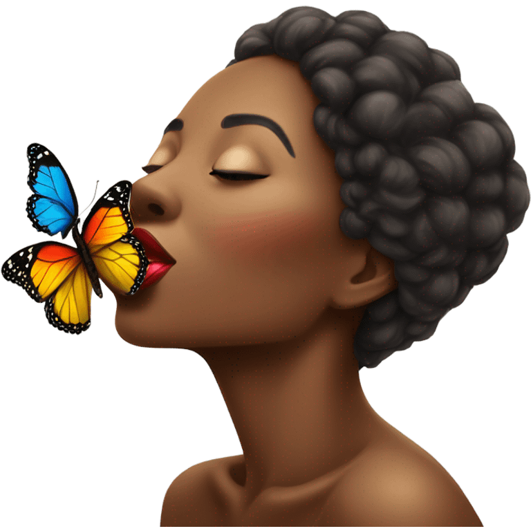 African American woman smooching a beautiful butterfly emoji