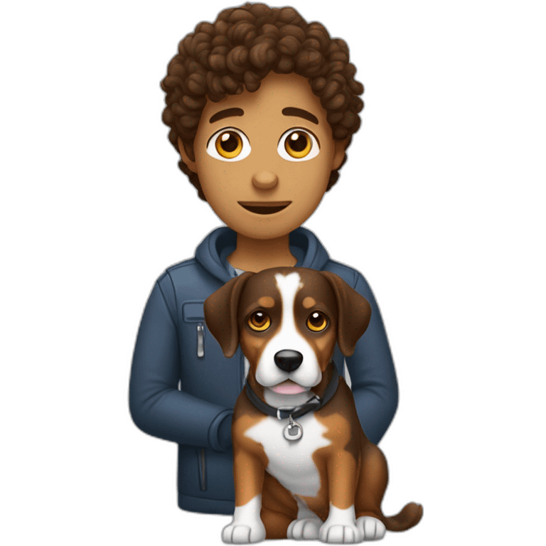 Programmer with curly brown hair with dog Entlebucher zennenhund emoji