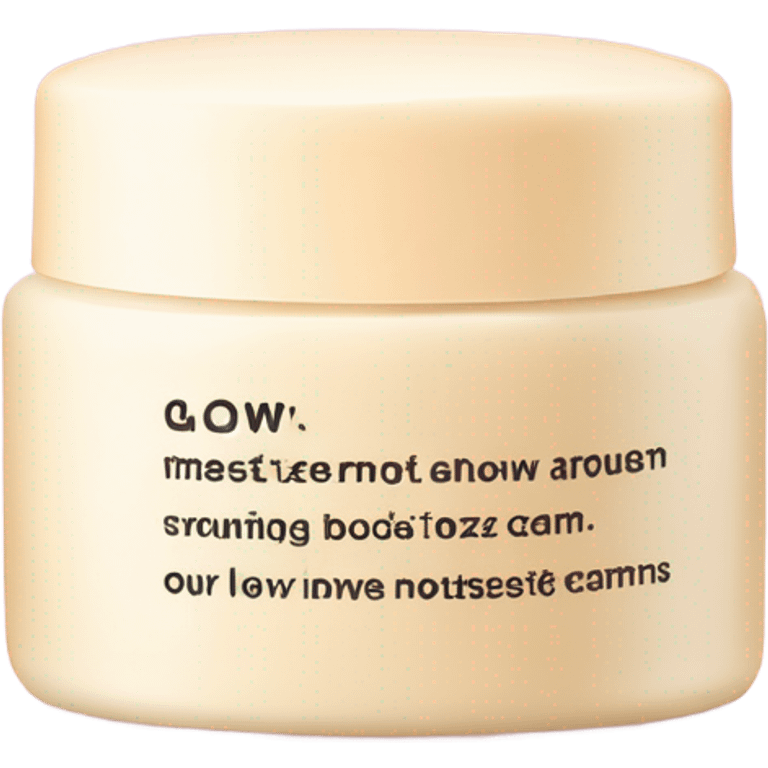 body moisturizer cream pot with a text saying glow  emoji