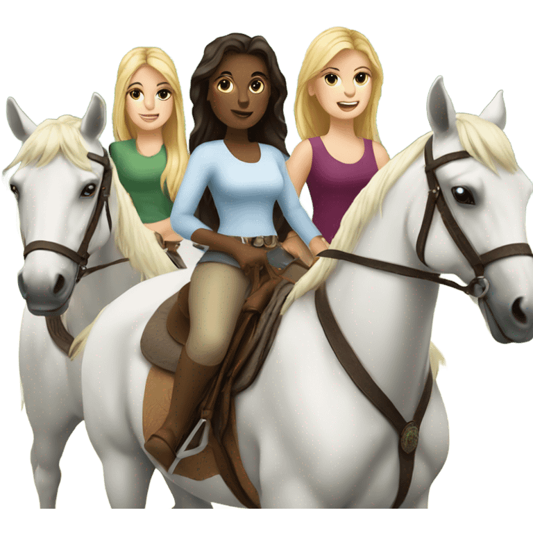 3 White girls riding horses emoji