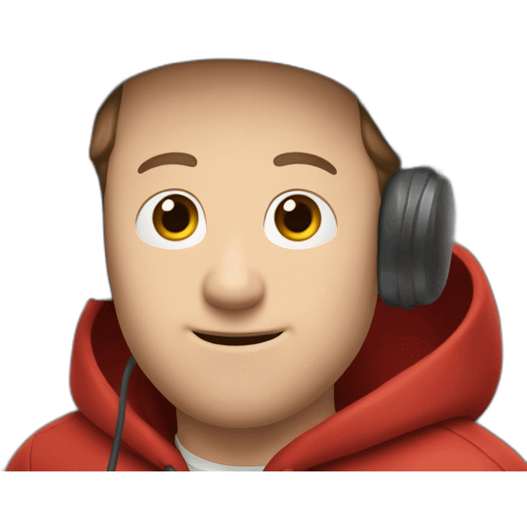 forty-something white man with brown hair, a red cap and a red hoodie holds a microphone emoji