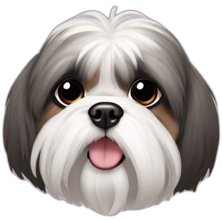 Shih Tzu dog blackish mouth hair and with a collar saying Macchi emoji