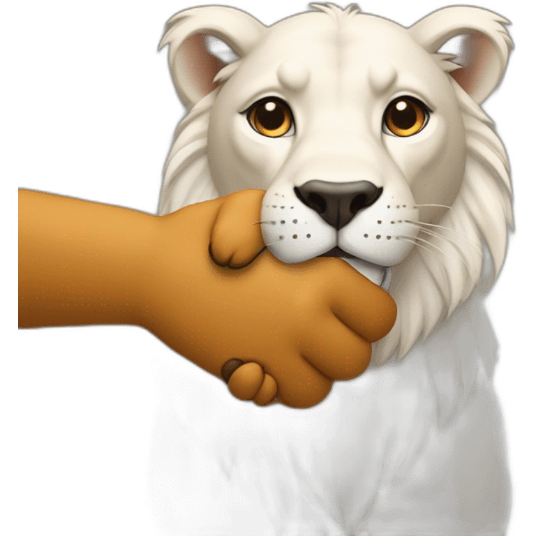 lion shake hand with dog emoji