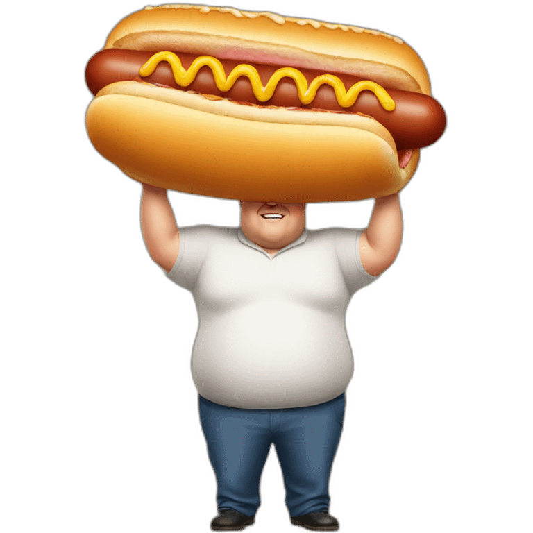 Fat man lifting a giant hot dog over head emoji