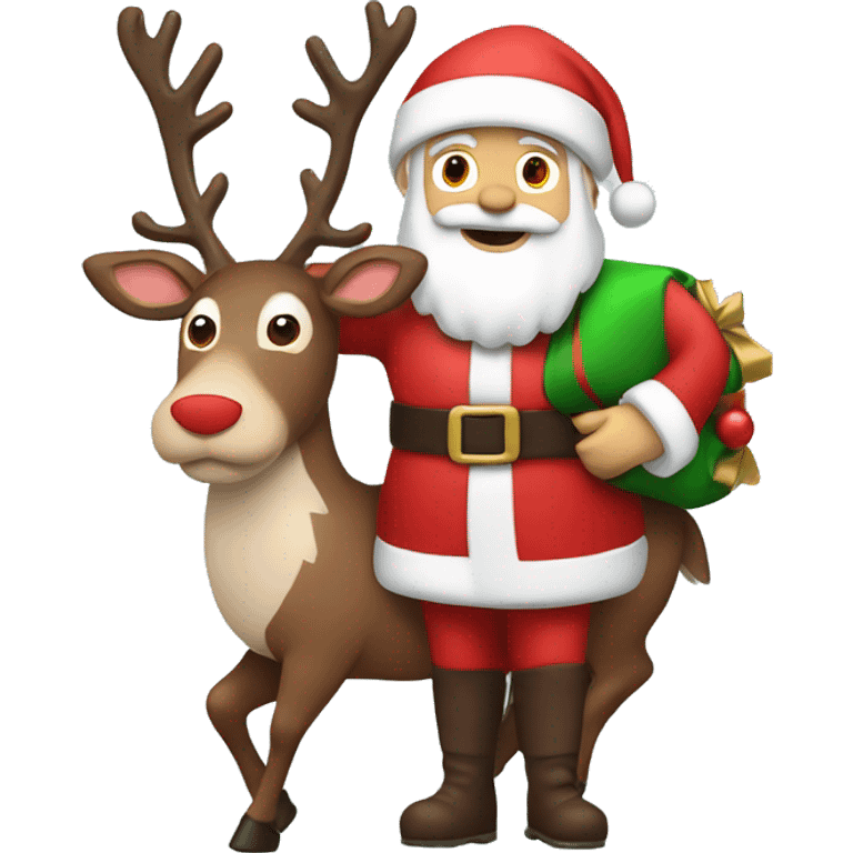 Santa with a reindeer on his back ￼ emoji