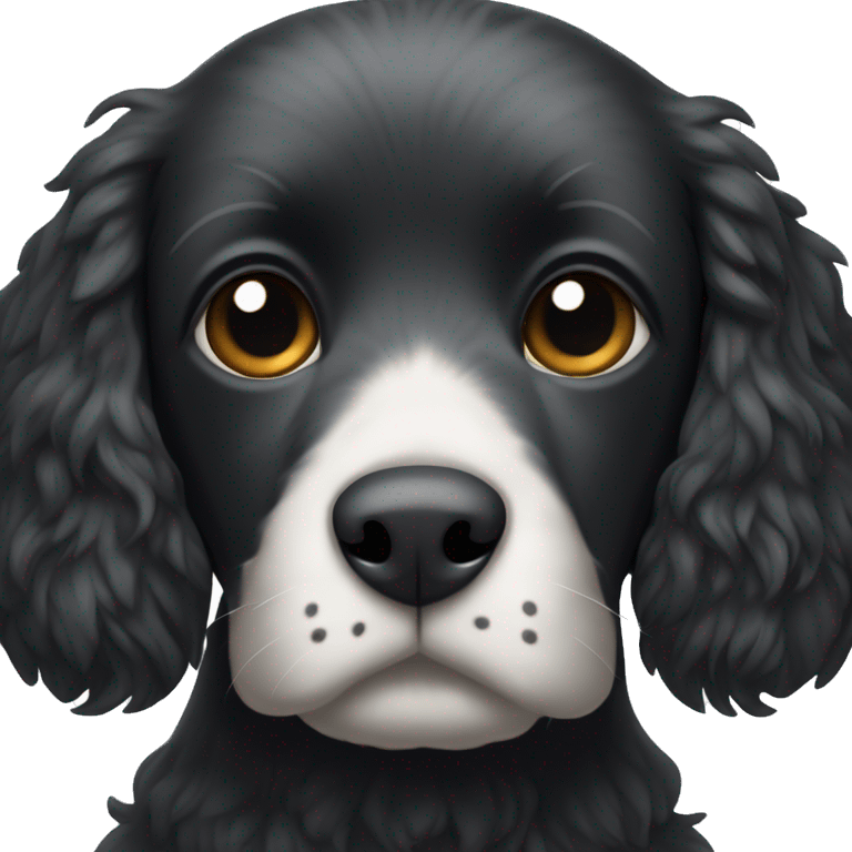 Small completely black spaniel with black fur on his whole face and white fur only on his chest emoji