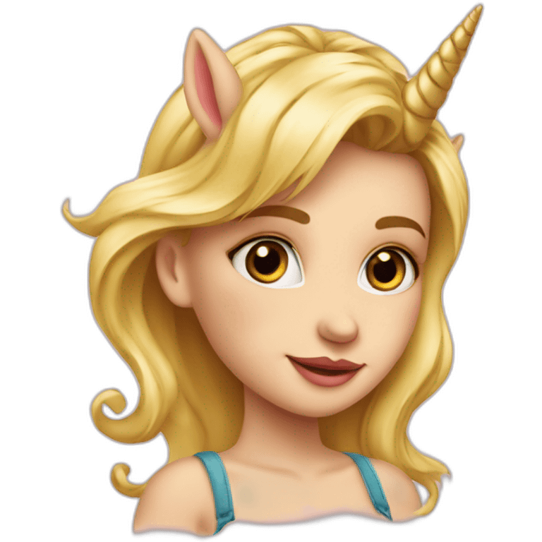 Blondesmädchen mit ainem einhorn tattoo im gesicht emoji