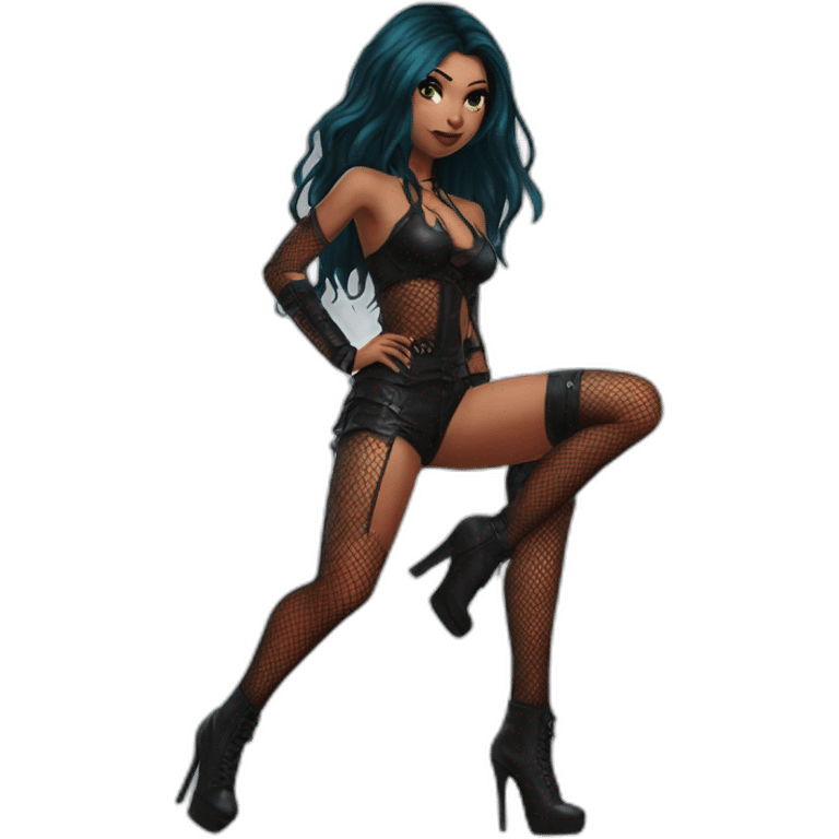 Katarina posing legs in fishnet sfw emoji