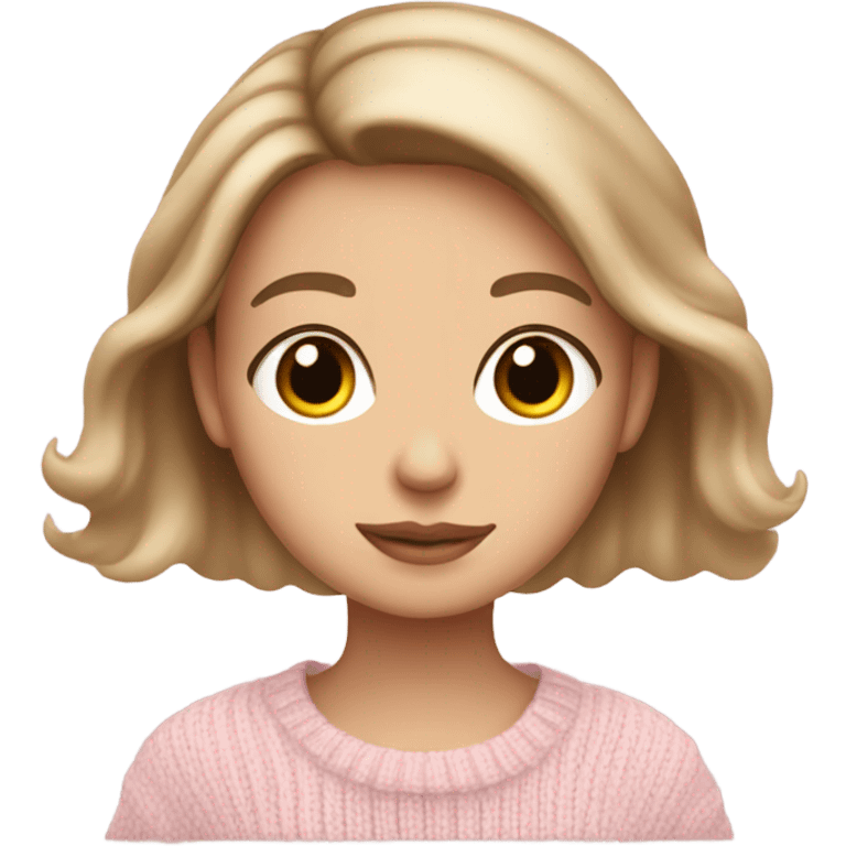 Pretty brown eyed white girl with light pink sweater reading cozy emoji