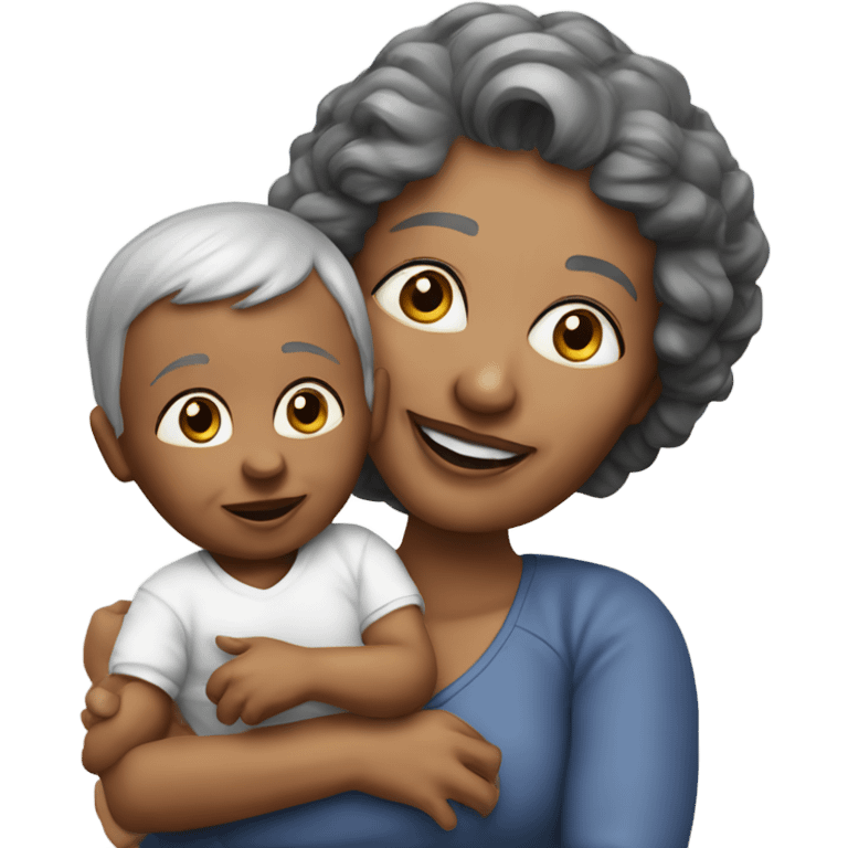 Create a 3d hyper realistic senior woman holding a cute realistic baby  emoji