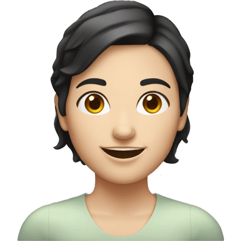 White woman with very short dark hair and dark eyes. She's smiling and has a round face emoji