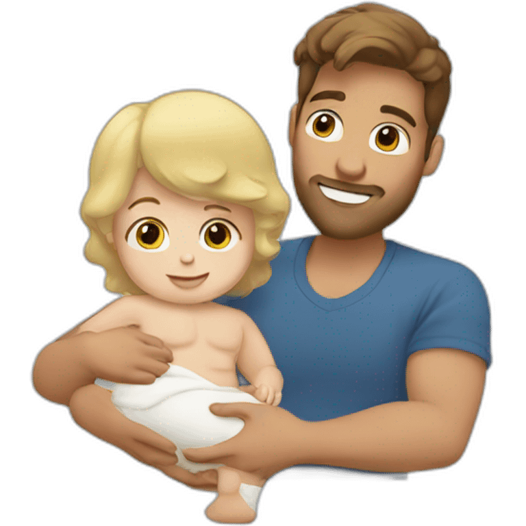 Brown hair guy hold blonde baby boy emoji