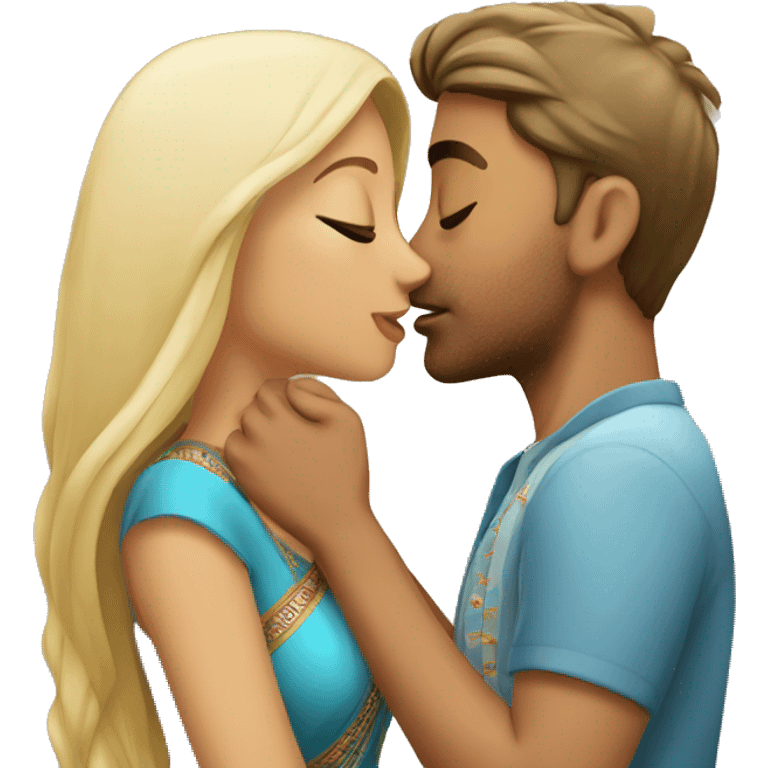 Pretty Indian girl kissing blonde guy emoji