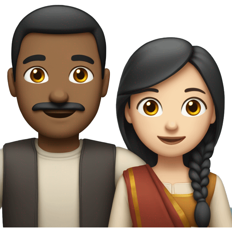 Couple hugging and embracing each other, Indian man with black hair and moustache, white woman with blue eyes and brown hair  emoji