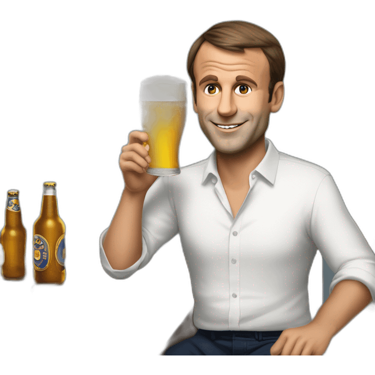 Emanuel macron avec une bière emoji