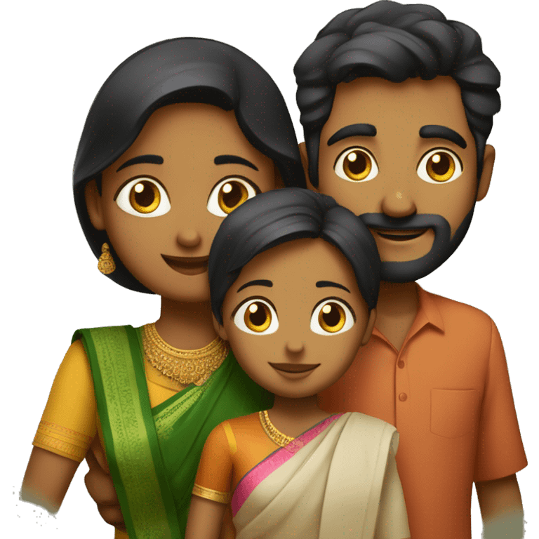 Indian Tamil husband and wife with 8 year old girl and 2 year old boy emoji