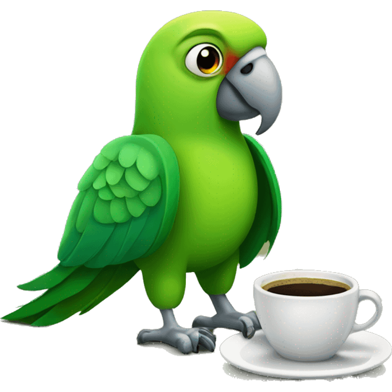 Green parrot with cup of coffee emoji