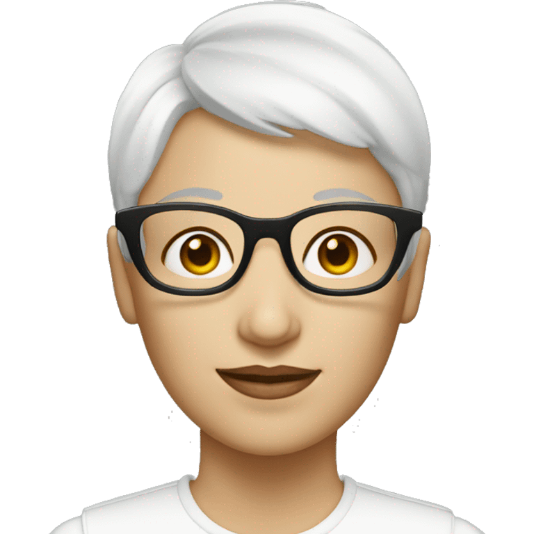 a white woman with white pixie cut and glasses emoji