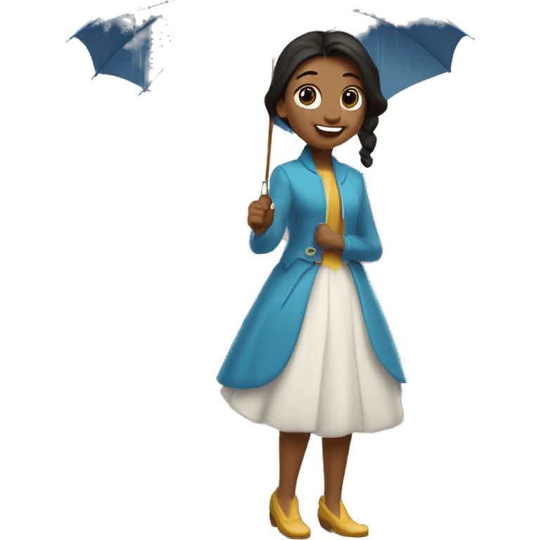 Princesa tipo Disney con un paraguas bajo la lluvia caminando por el parque  emoji