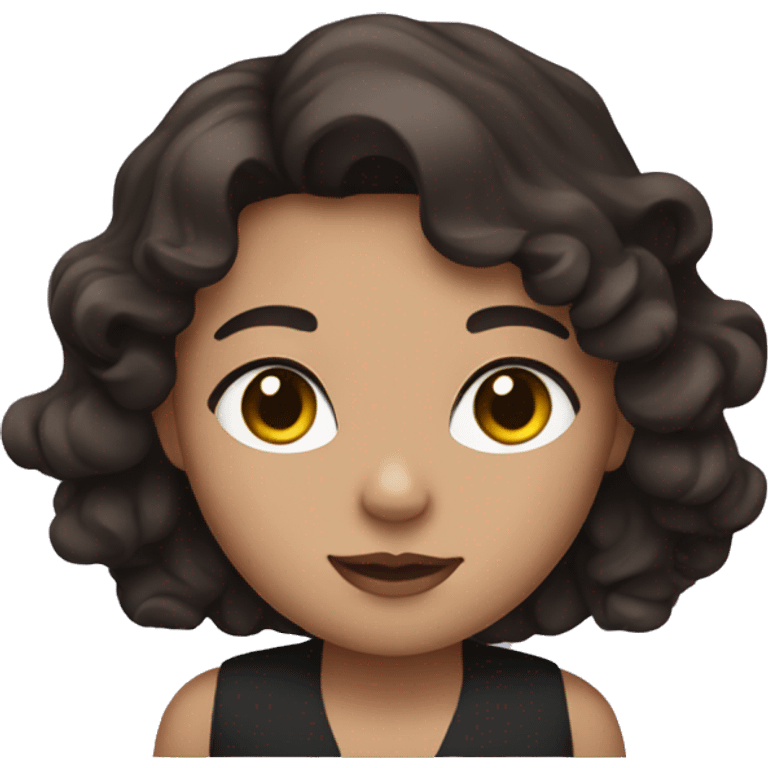 Brunette with wavy hair holding a black cat with white nose  emoji