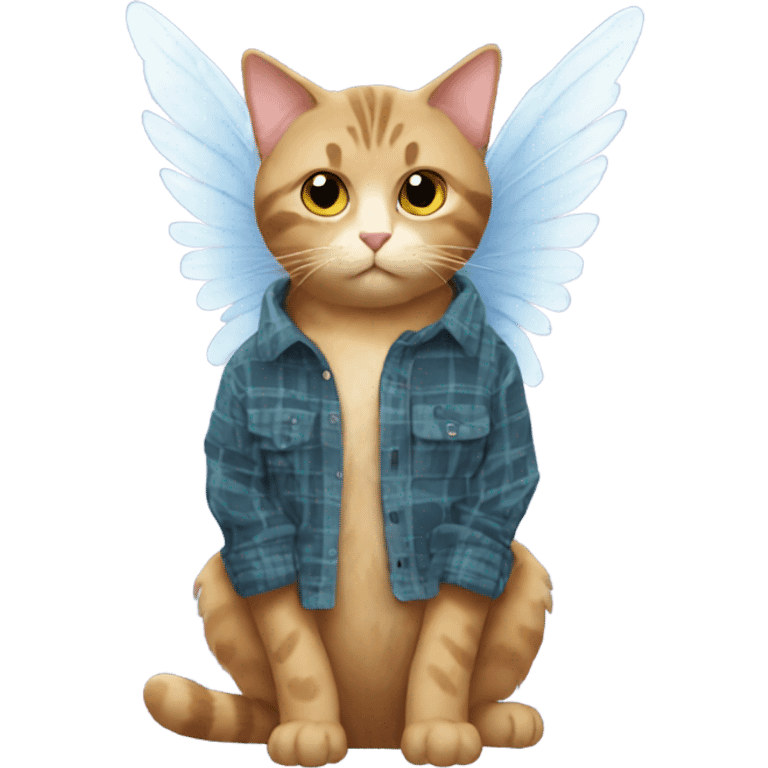 cat wearing a flannel with wings emoji