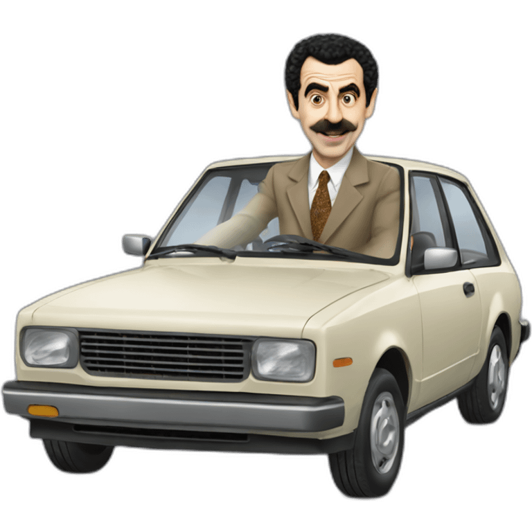 Borat driving mr. Bean's car emoji