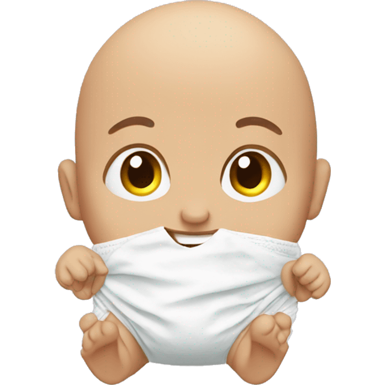 smiling bald man indoors in baby form wearing diaper emoji