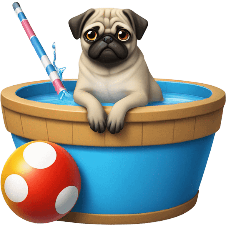 Pug in a pool with a cue riding an eight ball emoji