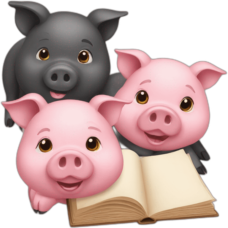 Three pigs studying emoji