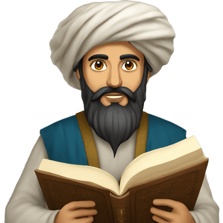 Nizami Ganjavi persian medieval author with a book in hands and black beard emoji