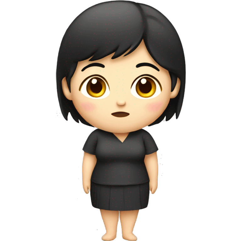 little overweight asian woman with black  hair, make emoji from shoulders, use one photo  emoji