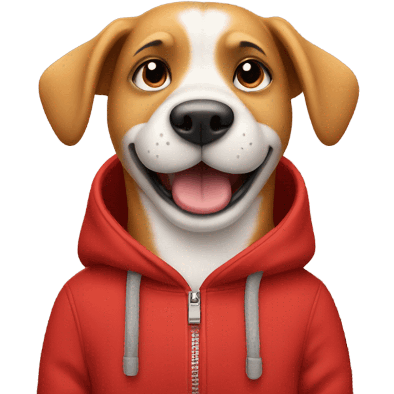 Dog wearing a red sweatshirt giving a thumbs up with a smile on its face  emoji