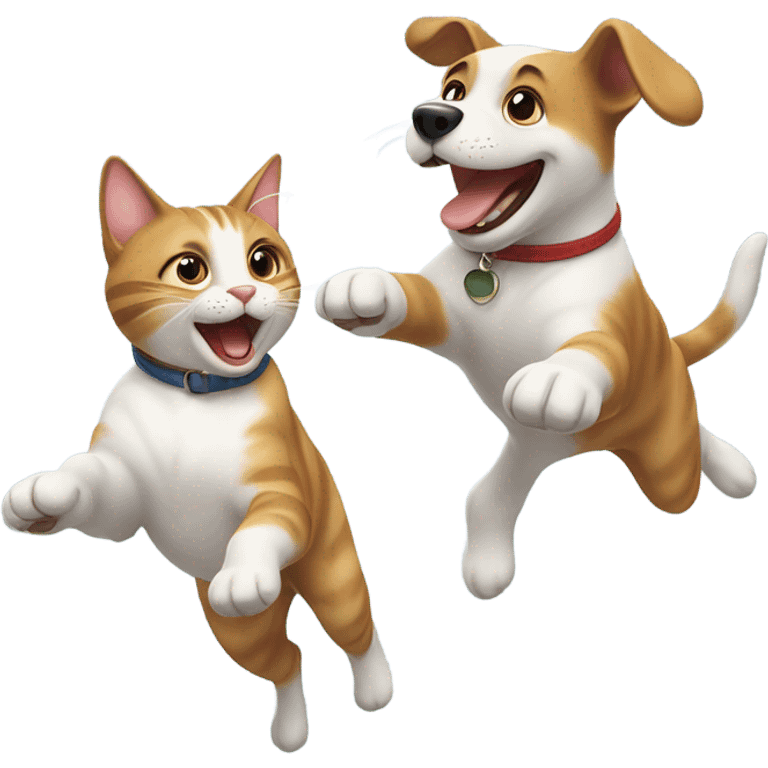 A cat with a dog flying on the world emoji