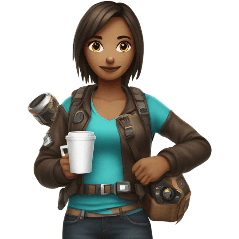 Gamer girl with coffee emoji