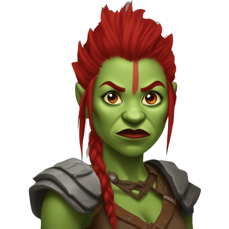 Berserker orc woman with red beard & red mohican emoji