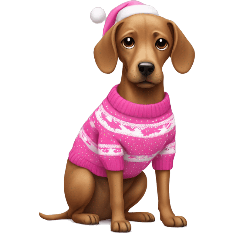 Dog wearing pink Christmas jumper  emoji