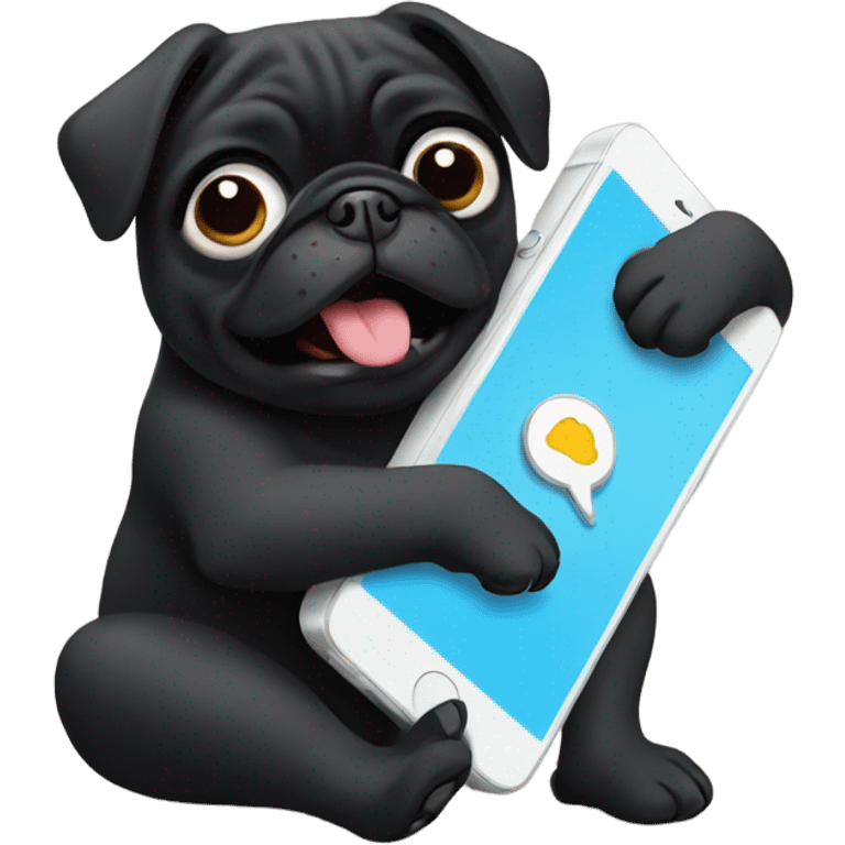 Black pug on the phone emoji