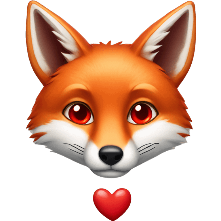 deep lush red fox face with tiny red heart instead of eyes emoji