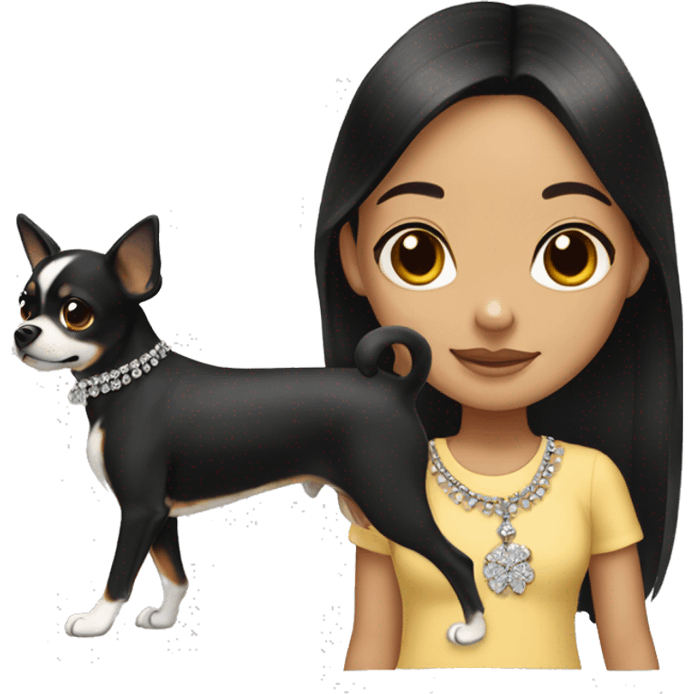 girl with black hair jewelry walking Chihuahua emoji